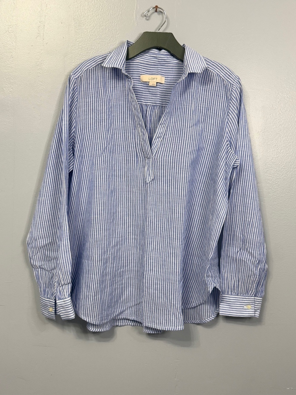 #17) LOFT Blue & White Striped Long-Sleeve Shirt